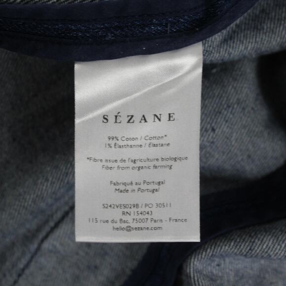 Sezane Jacket Small Antonina Vest Denim Blazer Belted Sleeveless Waistcoat Blue - Picture 8 of 10